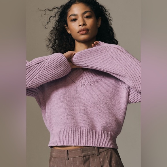 NWT! By Anthropologie Lilac Bell-Sleeve V-Neck Sweater - Size 1X 🎶 - Picture 8 of 16